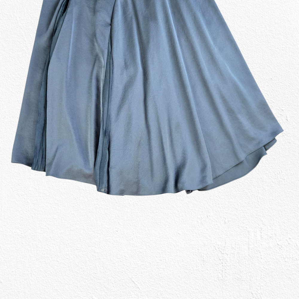 Vince Gray Blue Green Asymmetrical Satin Pleated Modern Luxe Midi Skirt Size 2 - Picture 4 of 12